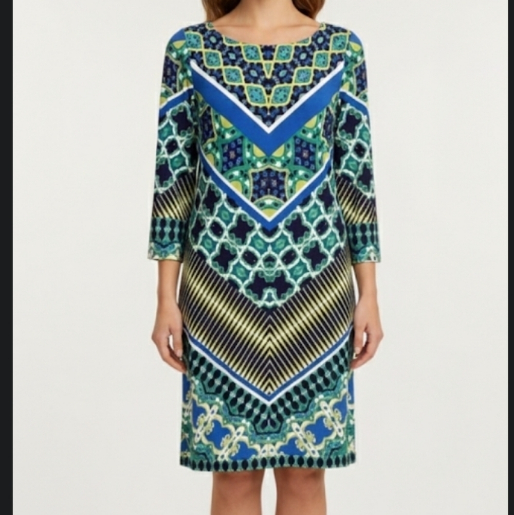 London Times Colorful Geometric Pattern Dress size 8
